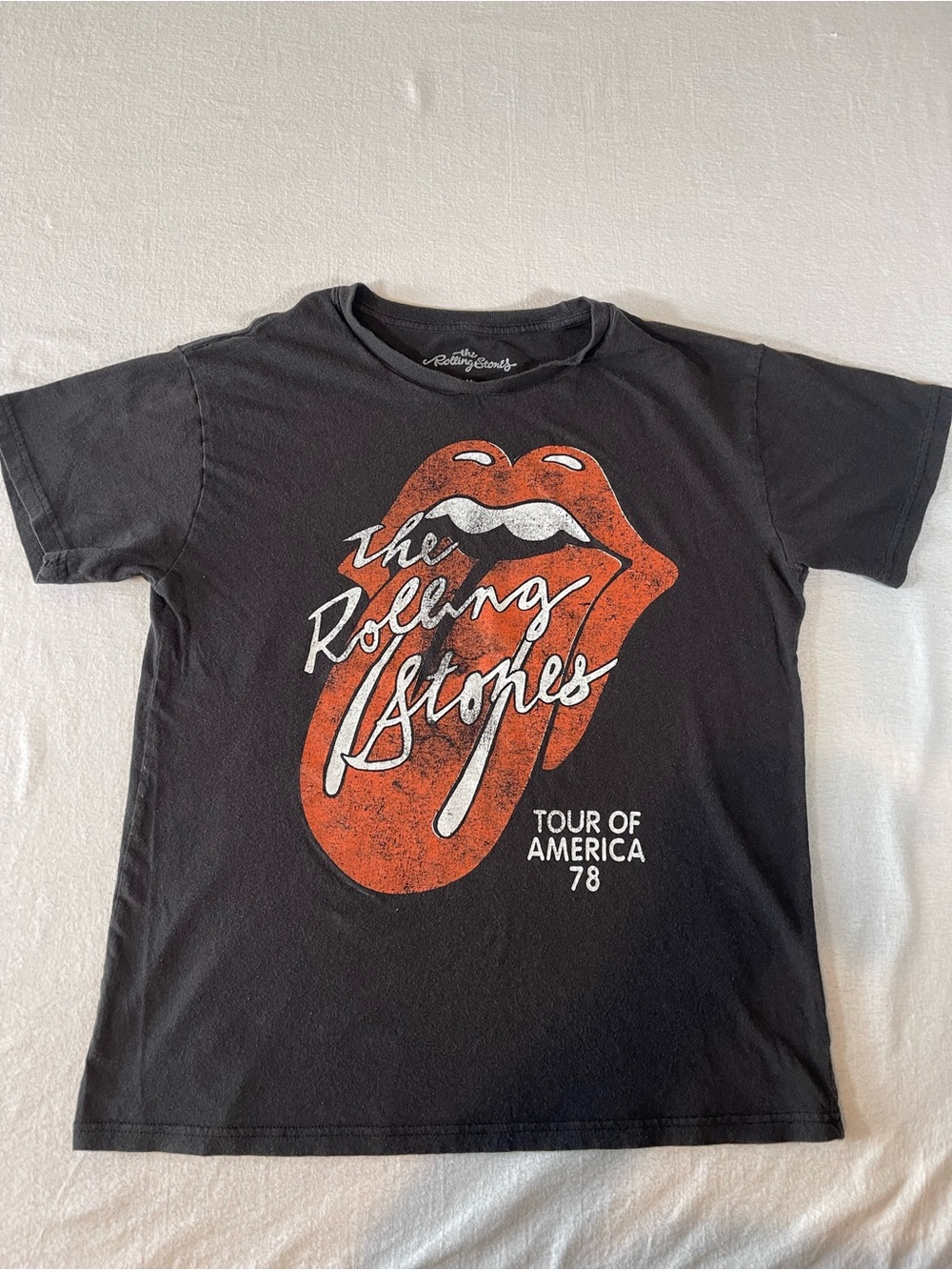 the Rolling Stones Black Tee with Red Tongue Graphic